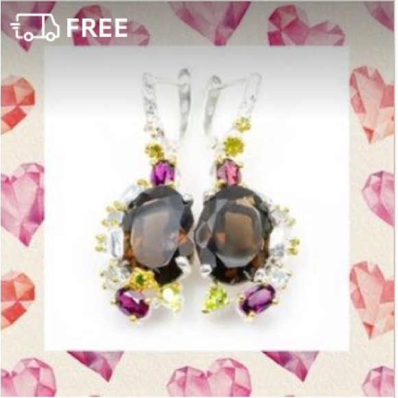 STUNNING NATURAL (non-enhanced) OVAL SMOKY QUARTZ➕MULTI GEMSTONE EARRINGS